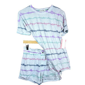 Emerson Road Pajama Set Womens Small White Rainbow Shibori Sleepwear Whisperluxe